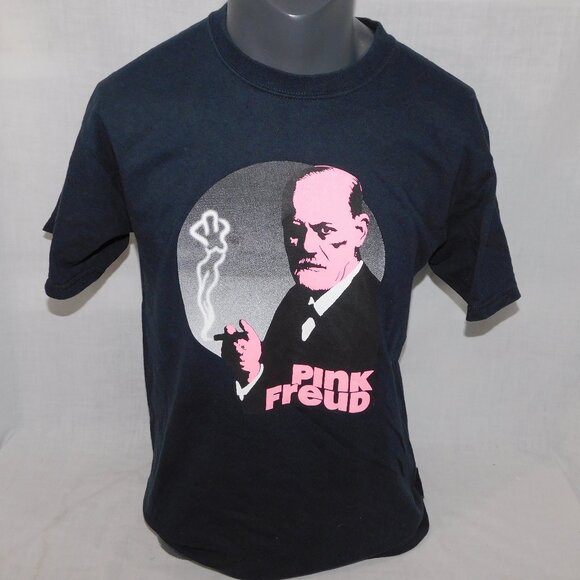 PINK FREUD Mens L Black Graphic Pun music Parody T Shirt Sigmond Funny - Picture 1 of 8